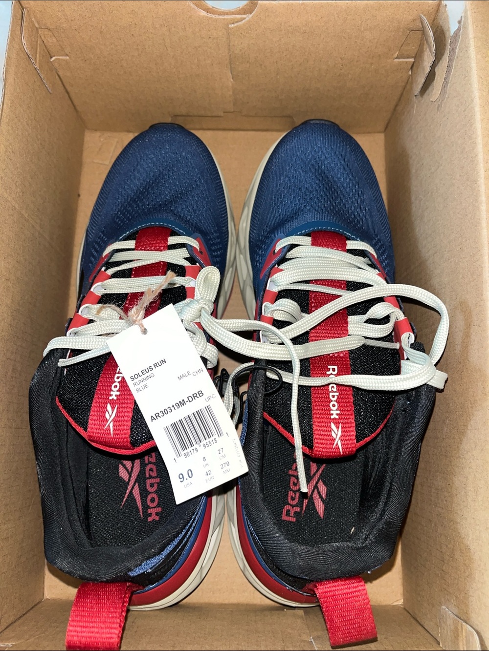 Men’s Reebok Soleus Run (Navy Blue Red White Sneakers) Size 9 New!